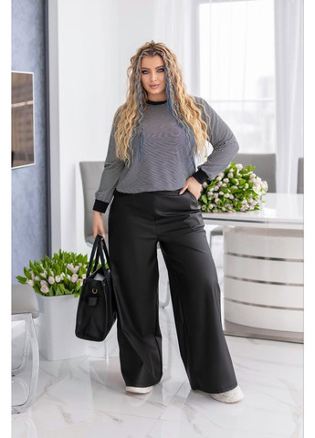 Чорно-білий світшот жіночий великих розмірів Style Point смужка без декору (360504859)