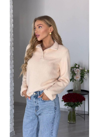 Кремовый зимний свитер женский поло альпака теплый мягкий оверсайз на зиму пуловер JUGO Atel 079