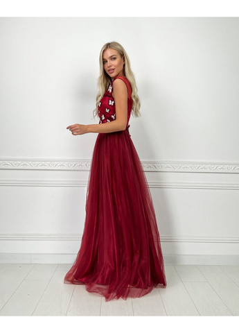 Бордова вечірня сукня метелики вишивка 7036 бордова Tanita-Romario