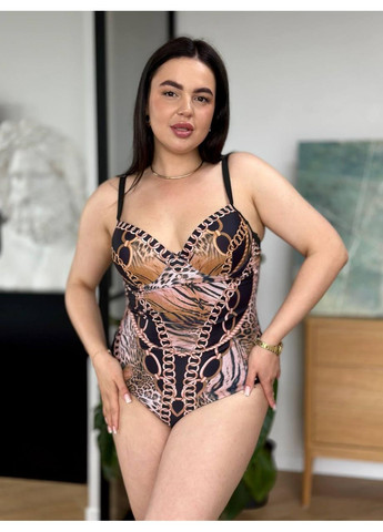 Комбинированный летний женский комплект плюс сайз сплошной купальник + парео женский купальник сплошной с парео больших размеров No Brand