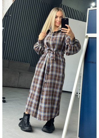 Коричневое ✨ стильное платье-рубашка в клетку ✨ топ качество No Brand