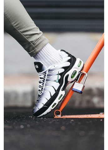 Сірі Осінні кросівки чоловічі nike air max plus tn black white green найк аір макс тн плюс No Brand