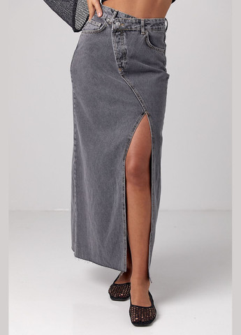 Джинсова спідниця з розрізом та бічним гульфіком чорний колір 34р (sku_03167) No Brand (315796917)