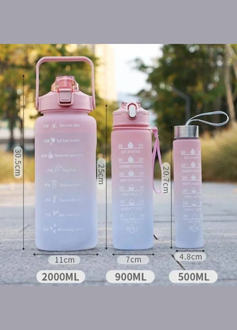 Спортивная Бутылка для воды и напитков Набор 3 шт. (500 мл, 900 мл, 2 л) YP65 - Фляга Градиент для Тренировок (602307135) Clefers (300694638)