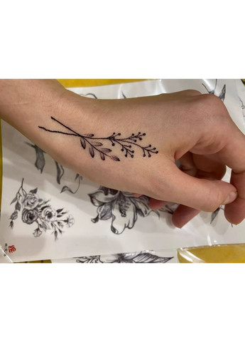 Временное тату Черные пионы 21х15 см набор 18, Fine Line, контурные (TH391) Tattoo (367623493)