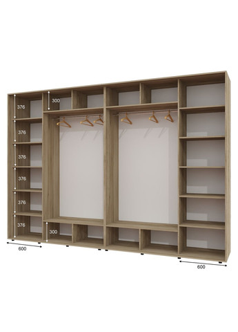 Шафа-купе чотиридверна 350*60*230 см Дуб крафт сірий 4 двері ДСП + Дзеркало + Дзеркало + ДСП ШК-02 Алекса (360474060)