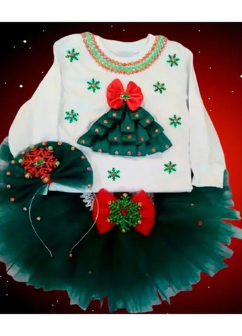 Белый праздничный костюм для девочки "первый новый год" юбочный No Brand