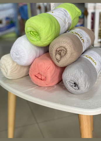 Трикотажне простирадло тканина бавовна Натяжне простирадло на гумці однотонне Простирадла на гумці Туреччина Беж (6200-3-02) No Brand (306633890)