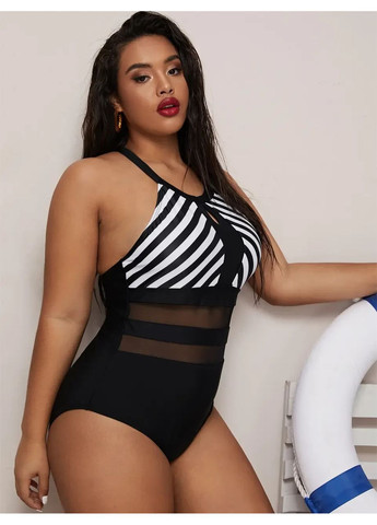 Черный летний модный черный сплошной купальник больших размеров. модный сплошной купальник с зебровым принтом из элестана 2xl China