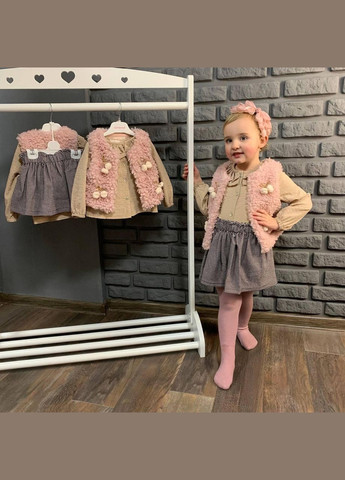 Рожевий демісезонний дитячий костюм (блузка + жилетка + спідниця) 3-4 роки(см) Baby Rose