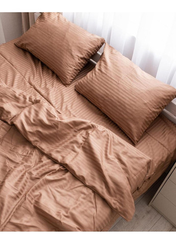 Постільна білизна з резинкою Карамель страйп сатин PREMIUM Евро розмір, наволочки 50/70 No Brand (364218413)