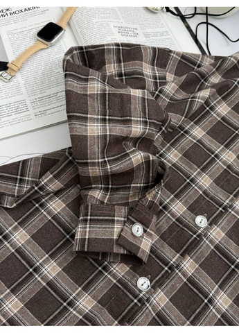 Коричневая повседневный рубашка в клетку KaraMix с длинным рукавом