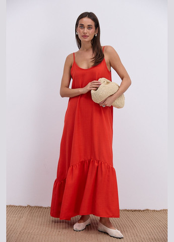 Червона довге літнє плаття червоне з фігурним воланом внизу Arjen