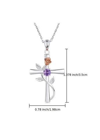 Серебристый женский кулон Крест с розой и синим фианитом 3.5 см на цепочке 45 см AurumLux427 Liresmina Jewelry (317638657)