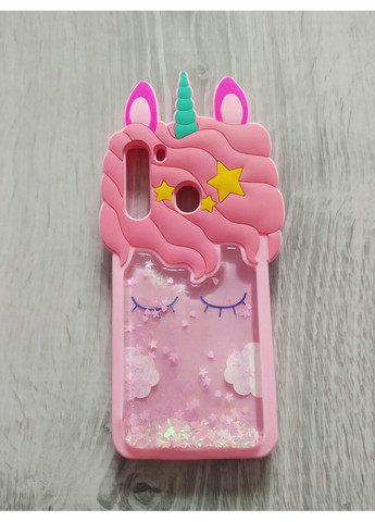 Чохол для Galaxy A21 A215 Єдиноріг рожевий з блискітками силіконовий 3d Samsung (360896812)
