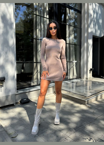 Бежевое праздничный, коктейльное, деловое, карнавальный, повседневный, кэжуал, вечернее женское платье силуэтная No Brand