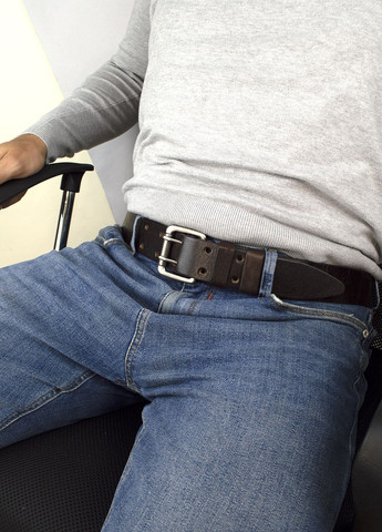 Ремінь чоловічий шкіряний -4561 широкий коричневий двошпеньковий (120 см) JK (361680633)