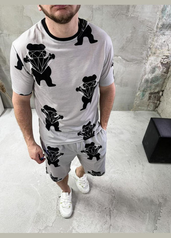 Чоловічий білий стильний літній спортивний костюм з модним принтом No Brand (370953260)
