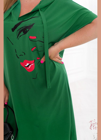 Зеленое повседневный свободное платье платье-худи No Brand однотонное