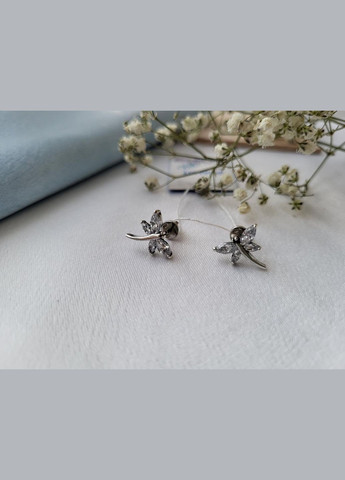 Серебряные Сережки гвоздики на закрутках Стрекоза серебро 925 пробы Черненное 2385 вес 2.68г No Brand (306743318)