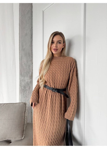 Коричневое кэжуал женское платье платье-свитер No Brand