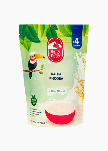 BiggiDiggi Каша молочная рисовая для детей с 4 месяцев 200г Biggi Diggi - (282841556)