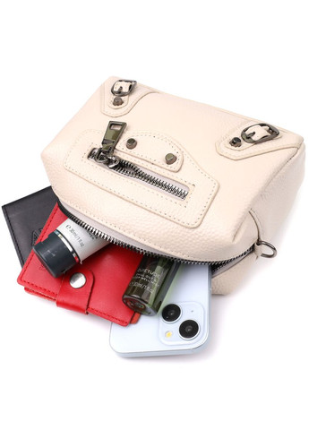 Кожаная женская сумка через плечо с декоративными элементами белая Vintage (352167659)