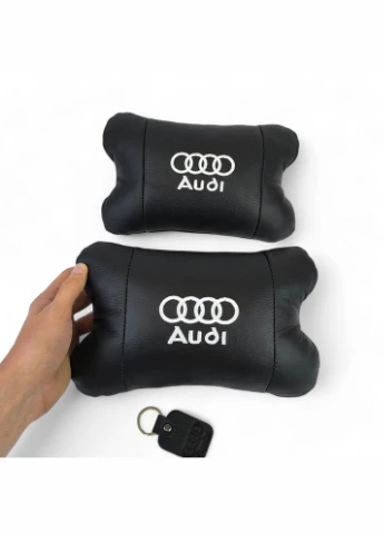 Набор автодушек 2шт на подголовник Audi / Ауди из натуральной кожи черная / Подголовник в машину No Brand (381547122)