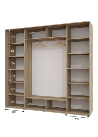 Шкаф-купе трехдверный 250*45*240 Дуб крафт серый Зеркало с пескоструйным рисунком ШК-05 Алекса (360479397)