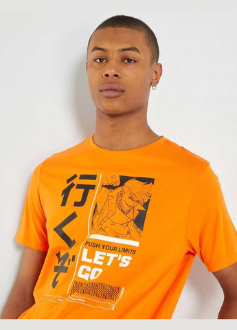 Оранжевая футболка basic,оранжевый с принтом, Kiabi