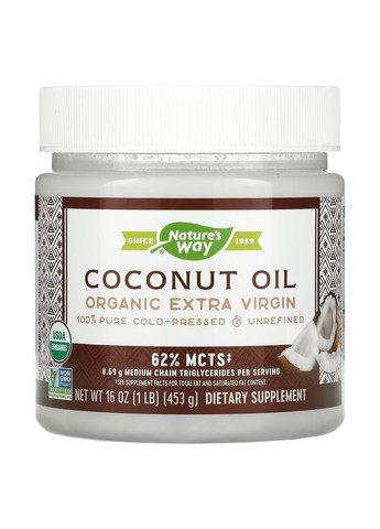 Органическое Кокосовое Масло холодного отжима Organic Extra Virgin Coconut Oil - 453г Nature's Way (292144438)