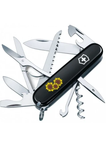 Ніж Huntsman Ukraine 91мм/15функ/чорн /Соняшники, армійський, складний, нержавіюча сталь, 15 функцій, швейцарський Victorinox (395600435)