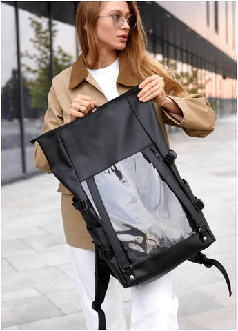 Рюкзак жіночий з екошкіри RollTop Hacking Чорний Sambag (301871136)