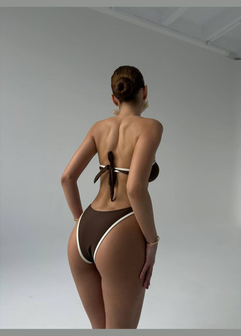 Коричневий літній стильний купальник бандо роздільний Vakko