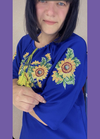 Синя жіноча вишиванка рукав 3/4 НоКо (345122967)