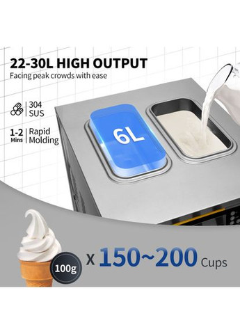 Комерційна машина для м'якого морозива BJH288SR2JB-Y 2350 Вт, 22-30 л/год, 3 смаки Vevor (351505656)