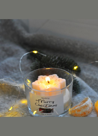 Новогодняя свеча ручной роботы из соевого воска «Snowflakes» SP2390, 100 г Spokiy (322948808)