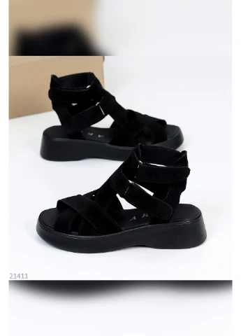 Черные натуральные женские босоножки No Brand