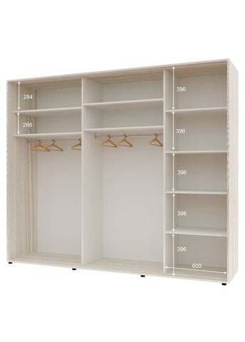 Шафа-купе тридверна 270*60*210 см Дуб Білений 3 двері ДСП Стандарт Комфорт Меблі (360473396)