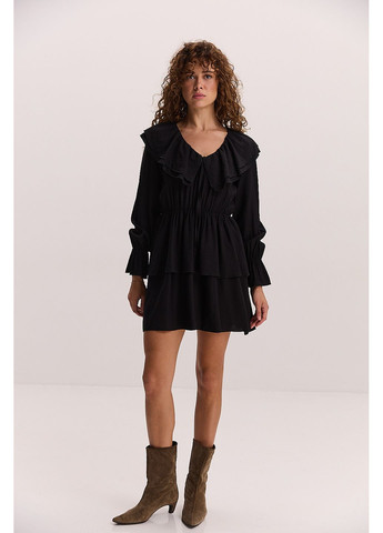 Чорна коротке плаття з довгими рукавами та воланами коричневе Arjen