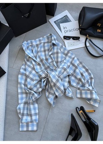 Голубой повседневный рубашка в клетку DK/DL Мода без кордонів с длинным рукавом