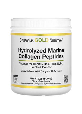 Препарат для суглобів та зв'язок Hydrolyzed Marine Collagen Peptides, 200 грам California Gold Nutrition (293479232)