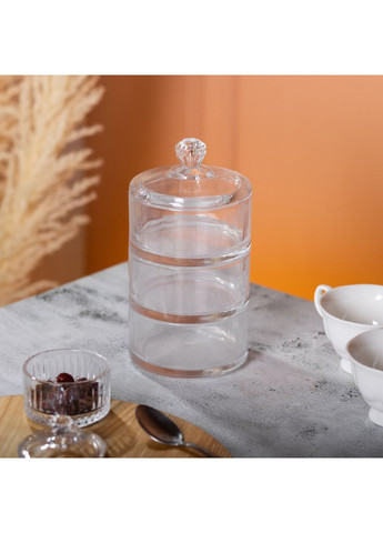 Конфетница трехъярусная стеклянная Ø 10 см с крышкой HP-YH-22 Yiwu (370802309)