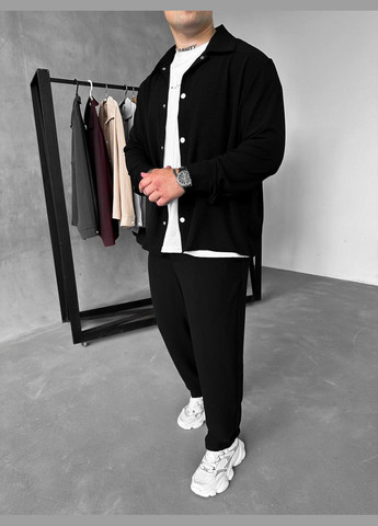 Чорний літній костюм: штани та сорочка з легкого дихаючого матеріалу з сорочкою, брючний Україна