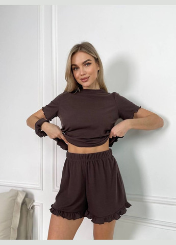 Темно-коричнева трикотажна піжама трійка Osoblyva