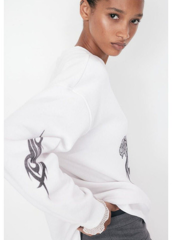 Білий демісезонний жіночий світшот оверсайз з принтом н&м (57730) xs білий H&M