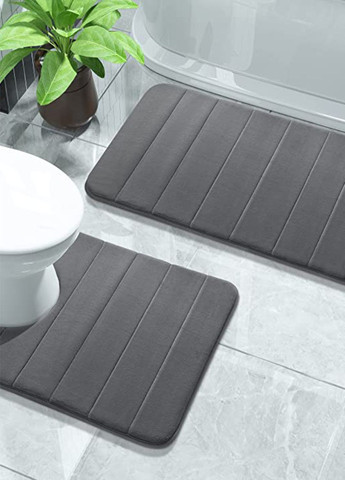 Набор ковриков для ванной и туалета с эффектом памяти 2 шт (50 х 80 см и U-образный 50 х 50 см) Темно-серый Aquarius (281327207)