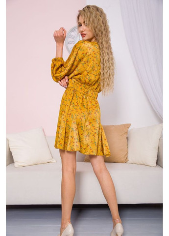 Гірчична вільна сукня, в квітковий принт,, 115r0463-2 Kamomile