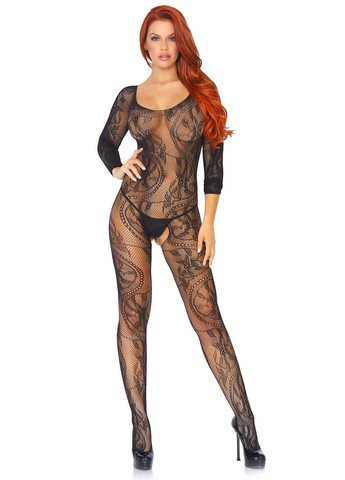 Leg Avenue Swirl Lace Bodystocking Black O/S No Brand (303885404)