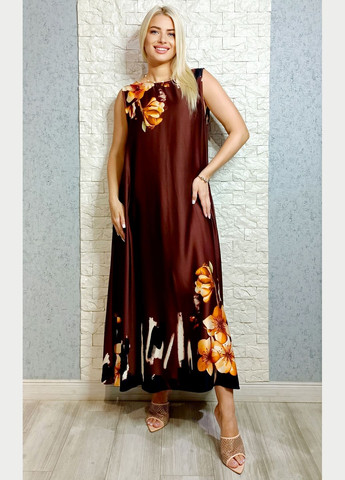 Коричнева повсякденний, кежуал сукня а-силует LUX LUNA з квітковим принтом